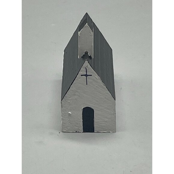 Handmade Christmas ornament wood church black and white 3" long 1 1/2" READ - Picture 3 of 6